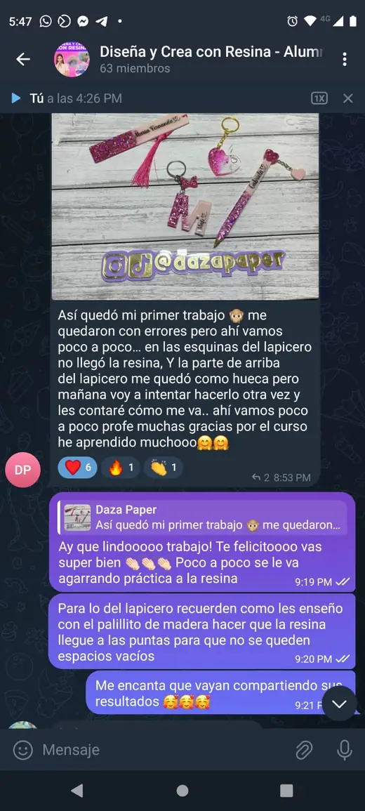 Captura real: Primer trabajo de una alumna