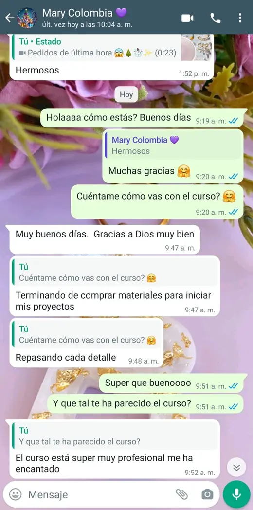 Captura real: Mensaje de alumna de Colombia