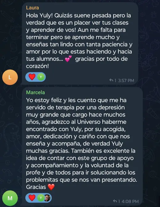 Captura real: Mensaje de alumna en el grupo